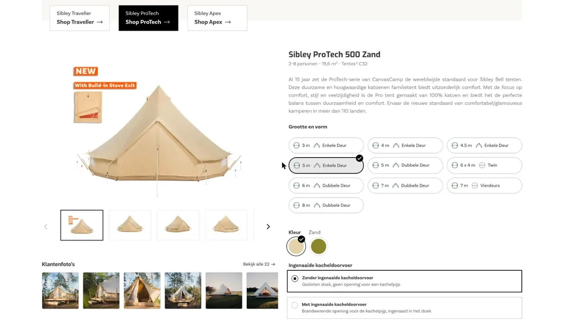 Productpagina Sibley ProTech 500 op canvascamp.com