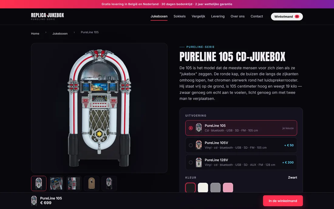 Productpagina PureLine 105 jukebox op replica-jukebox.com